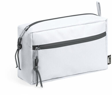 Toilettas/make-up tas Travel - gerecycled polyester - wit - 21 x 13 x 8 cm