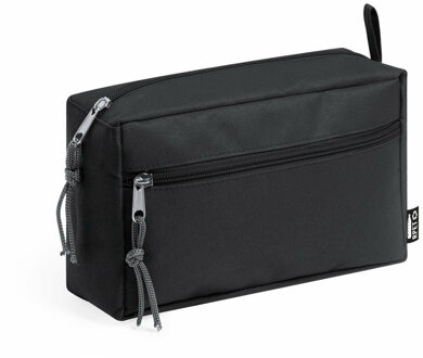 Toilettas/make-up tas Travel - gerecycled polyester - zwart - 21 x 13 x 8 cm