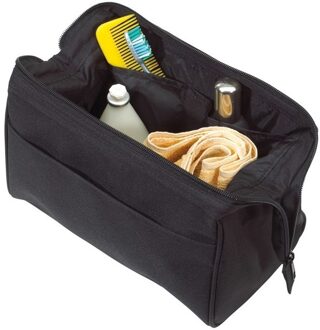 Toilettas / make-up tas - zwart - met metalen scharniersluiting - 25 x 17 x 13 cm