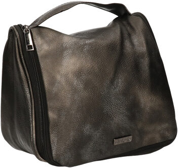 Toilettas/make-up tas zwart metallic voor dames 24 x 20 x 3 cm