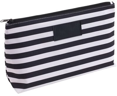 Toilettas/make-up tas - zwart/wit - 28 x 18 cm - Reis toilettassen/etui - Handbagage