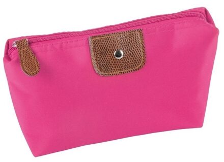 Toilettas - roze - 17x11 cm - met kunstleer detail - make-up/opberg tas