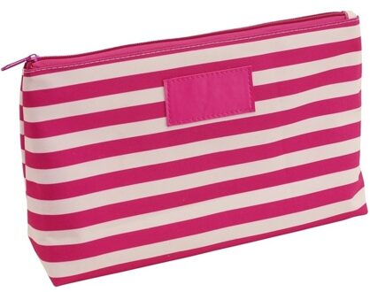 Toilettas - roze/wit - 28 x 18 cm - polyester - make-up tas - reistas