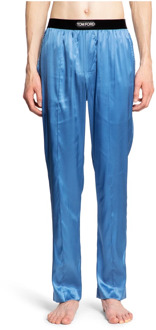 Tom Ford Blauwe Zijden Pyjamabroek Elastische Tailleband Tom Ford , Blue , Heren - M,S,Xs