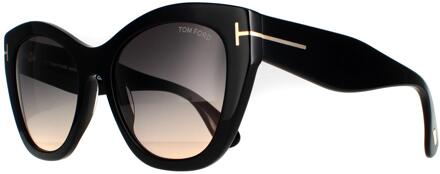 Tom Ford Cat Eye Womens Shiny Black Smoke Gray Gravient FT0940 Cara zonnebril - maat Zwart