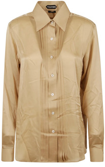 Tom Ford Charmeuse Zijden Shirt Top Tom Ford , Beige , Dames - Xs,2Xs