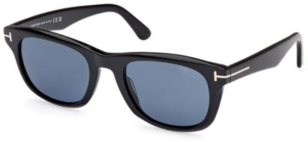 Tom Ford Glanzend zwarte zonnebril met blauwe gepolariseerde lenzen Tom Ford , Black , Unisex - 54 MM