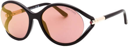 Tom Ford Glanzende Donkerbruine Montuur Roze Bruine Lens Zonnebril - One Size