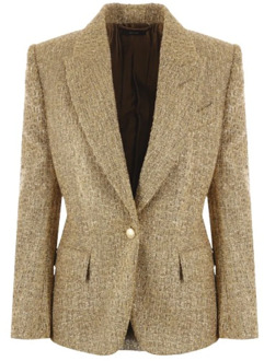 Tom Ford Gouden Tweed Single-Breasted Jas Tom Ford , Beige , Dames - S,Xs