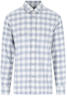 Tom Ford Grijze geruite overhemd met klieke kraag en drukknoopsluiting Tom Ford , Gray , Heren - XL