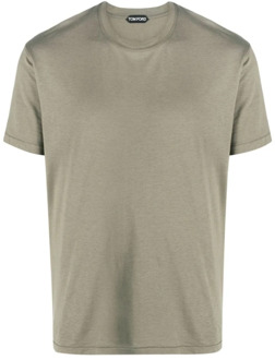 Tom Ford Groen Lyocell Katoenen T-Shirt Tom Ford , Green , Heren - 2Xl,Xl,L,M