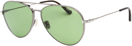 Tom Ford groene lens glanzende metalen zilveren zonnebril - maat