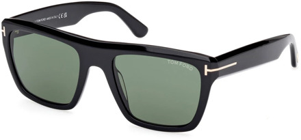 Tom Ford Klassieke Vierkante Zonnebril Groene Lenzen Tom Ford , Black , Unisex - 55 MM