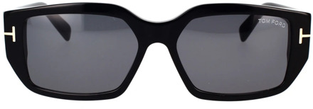 Tom Ford Klassieke vierkante zonnebril Tom Ford , Black , Unisex - 56 MM