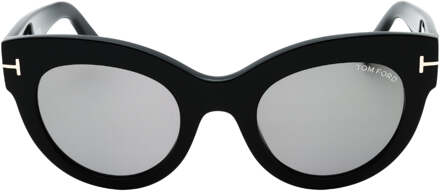 Tom Ford Lucilla Smoke Mirror Lens Glanzende Zwarte Zonnebril Met Dikke Montuur - maat