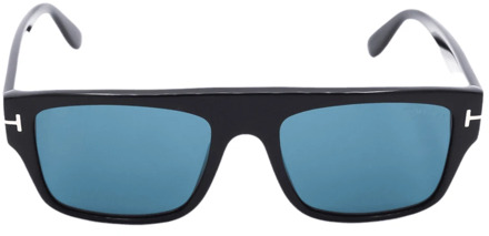 Tom Ford Rechthoekige zonnebril met blauwe lenzen Tom Ford , Black , Unisex - 55 MM