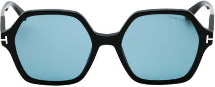 Tom Ford Romy Smoke Hex Lens Glanzende Zwarte Zonnebril - maat