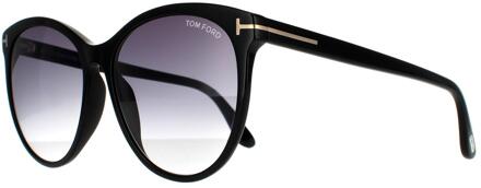 Tom Ford Ronde Dames Glanzende Zwarte Rook Grijze Gradient Zonnebril