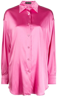 Tom Ford Rosebloom Zijdeblend Puntkraag Overhemd Tom Ford , Pink , Dames - 2XS