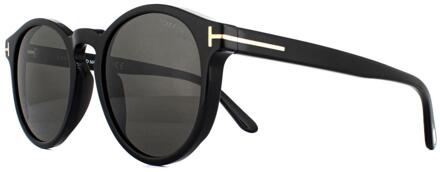 Tom Ford Round unisex glanzende zwarte grijze rook zonnebril - One Size