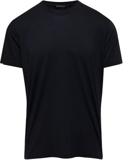 Tom Ford Upgrade je casual garderobe met een zwarte katoenen crewneck T-shirt Tom Ford , Black , Heren - 2Xl,Xl,L,M