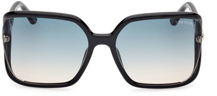 Tom Ford Vierkante dameszonnebril met glanzend zwart montuur en blauw verloopglas Tom Ford , Black , Dames - 60 MM