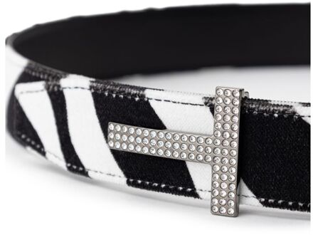 Tom Ford Zebraprint Strass Gesp Riem Wit - 85 cm
