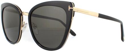 Tom Ford Zonnebril Simona FT0717 01A Glanzend Zwart Roos Goud Smoke Grijs - maat Bruin