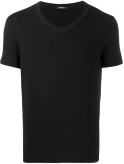 Tom Ford Zwart Katoenen V-Hals T-Shirt Tom Ford , Black , Heren - S