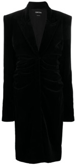 Tom Ford Zwarte fluwelen midi-jurk met gewatteerde schouders en ritssluiting Tom Ford , Black , Dames - S,2Xs