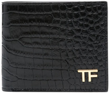 Tom Ford Zwarte portemonnee met krokodillenprint en TF-logo Tom Ford , Black , Heren - ONE Size