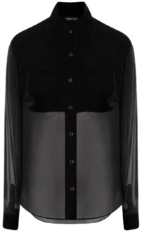 Tom Ford Zwarte Velvet en Crepe de Chine Shirt Tom Ford , Black , Dames - S,Xs