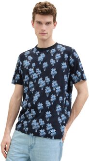 Tom Tailor Allover printed linen t-shirt Blauw - XL