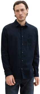 Tom Tailor Cotton linen shirt Blauw - XXXL