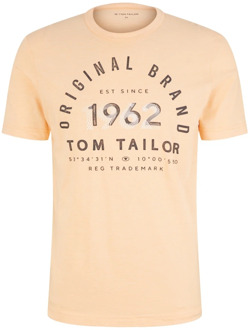 Tom Tailor Gestreept T-shirt met Print Tom Tailor , Orange , Heren - 2Xl,Xl,M,3Xl