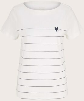 Tom Tailor Gestreept T-shirt met print, Vrouwen, wit, Größe XXXL