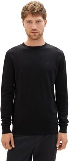 Tom Tailor Heren Trui Zwart Ronde Hals Regular Fit - XL