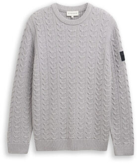 Tom Tailor Plated cable crew neck Wit - XXXL