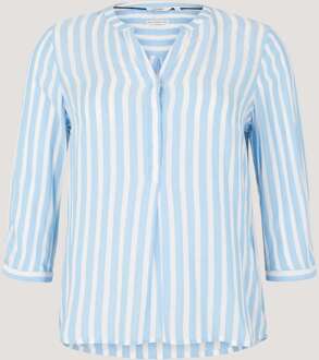 Tom Tailor Plus - Gestreepte henley-blouse met LENZING(TM) ECOVERO(TM), Vrouwen, blauw, Größe 48