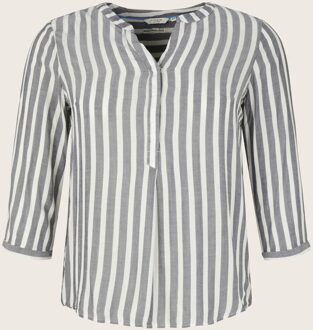 Tom Tailor Plus - Gestreepte henley-blouse met LENZING(TM) ECOVERO(TM), Vrouwen, grauw, Größe 44 wit