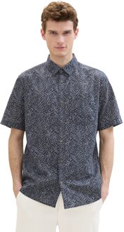 Tom Tailor Printed cotton linen shirt Blauw - M