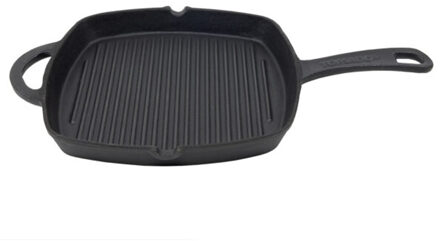 Tomado Grillpan vierkant - van gietijzer - zwart - D26 cm - met relief strepen - beter bakken