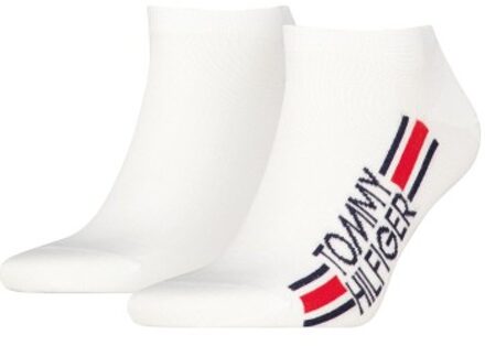 Tommy Hilfiger 2 stuks Cotton Logo Stripe Sneaker Socks * Actie * Wit,Versch.kleure/Patroon,Blauw - Maat 39/42,Maat 43/46