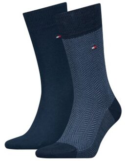 Tommy Hilfiger 2 stuks Men Herringbone Sock Zwart,Versch.kleure/Patroon,Blauw,Groen - Maat 39/42