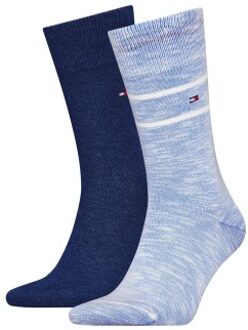 Tommy Hilfiger 2 stuks Men Slub Classic Socks * Actie * Beige,Blauw - Maat 39/42,Maat 43/46