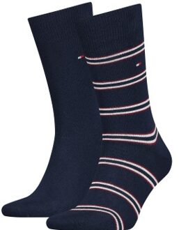 Tommy Hilfiger 2 stuks Men Tommy Stripe OC Sock Versch.kleure/Patroon,Blauw,Rood - Maat 39/42