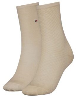 Tommy Hilfiger 2 stuks Women Diamond Structure Socks * Actie * Beige,Zwart,Blauw - Maat 35/38
