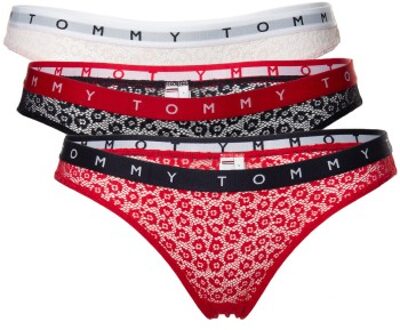 Tommy Hilfiger 3 stuks Logo Lace Bikini Rood,Versch.kleure/Patroon,Zwart - X-Small,Small,Large