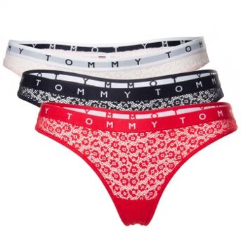 Tommy Hilfiger 3 stuks Logo Lace Thong Rood,Versch.kleure/Patroon,Zwart - Small