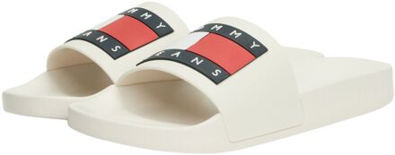 Tommy Hilfiger Badslippers Heren crème - donkerblauw - rood - 41